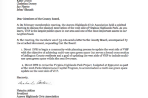 Letter to County Board re AHCA vote on Virginia Highlands Park
